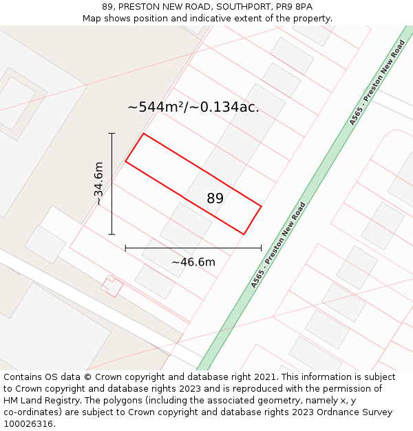 89, PRESTON NEW ROAD, SOUTHPORT, PR9 8PA: Plot and title map