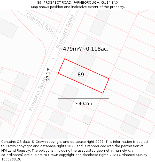 89, PROSPECT ROAD, FARNBOROUGH, GU14 8NX: Plot and title map