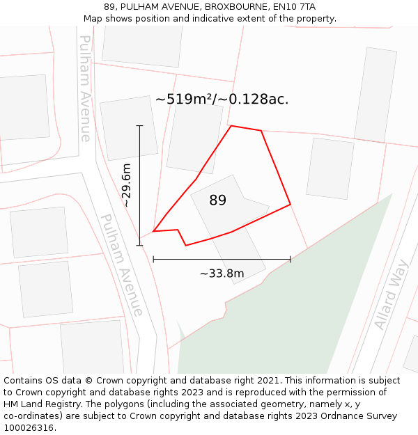 89, PULHAM AVENUE, BROXBOURNE, EN10 7TA: Plot and title map