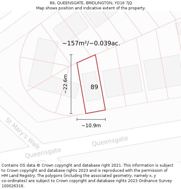 89, QUEENSGATE, BRIDLINGTON, YO16 7JQ: Plot and title map