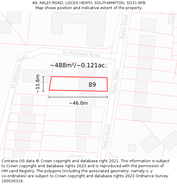 89, RALEY ROAD, LOCKS HEATH, SOUTHAMPTON, SO31 6PB: Plot and title map