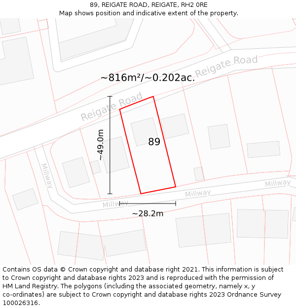 89, REIGATE ROAD, REIGATE, RH2 0RE: Plot and title map