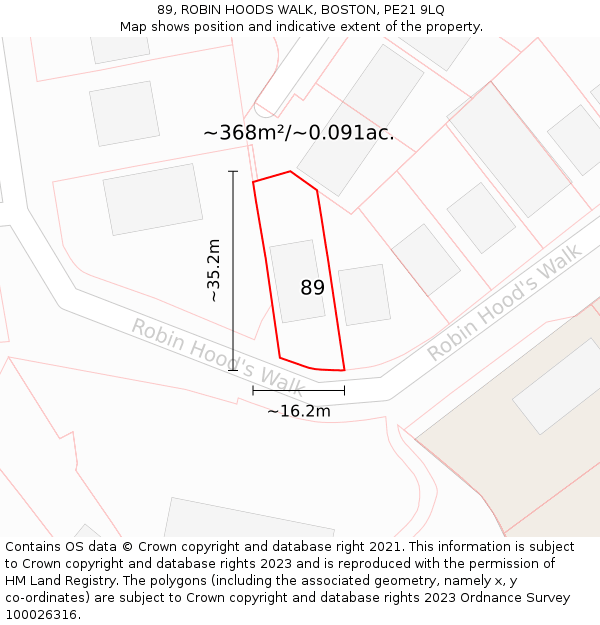 89, ROBIN HOODS WALK, BOSTON, PE21 9LQ: Plot and title map