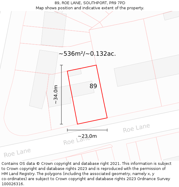 89, ROE LANE, SOUTHPORT, PR9 7PD: Plot and title map