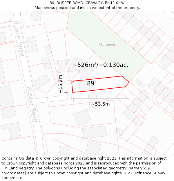 89, RUSPER ROAD, CRAWLEY, RH11 0HW: Plot and title map