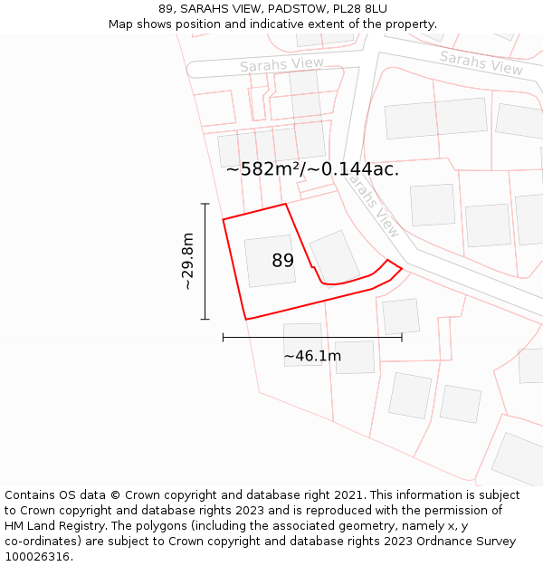 89, SARAHS VIEW, PADSTOW, PL28 8LU: Plot and title map