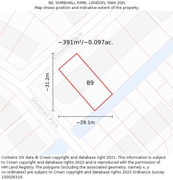 89, SHIREHALL PARK, LONDON, NW4 2QN: Plot and title map