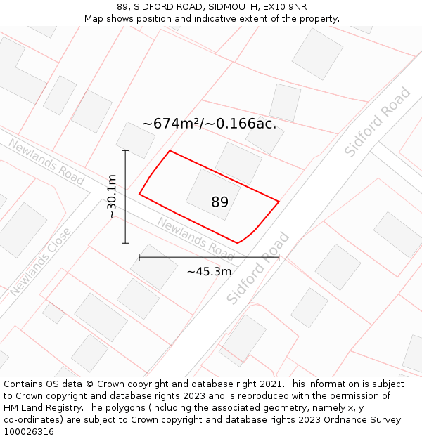 89, SIDFORD ROAD, SIDMOUTH, EX10 9NR: Plot and title map