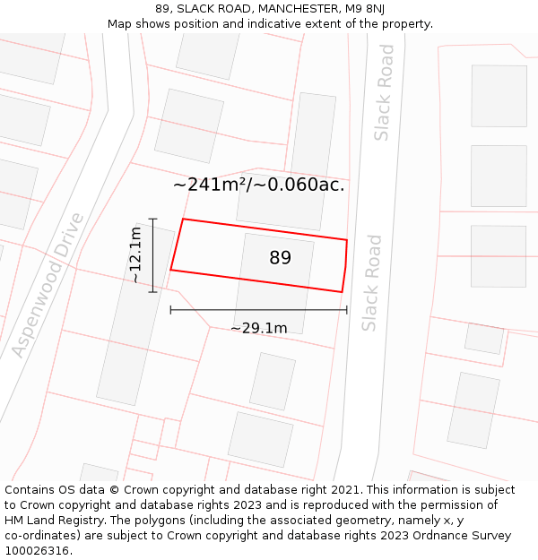 89, SLACK ROAD, MANCHESTER, M9 8NJ: Plot and title map