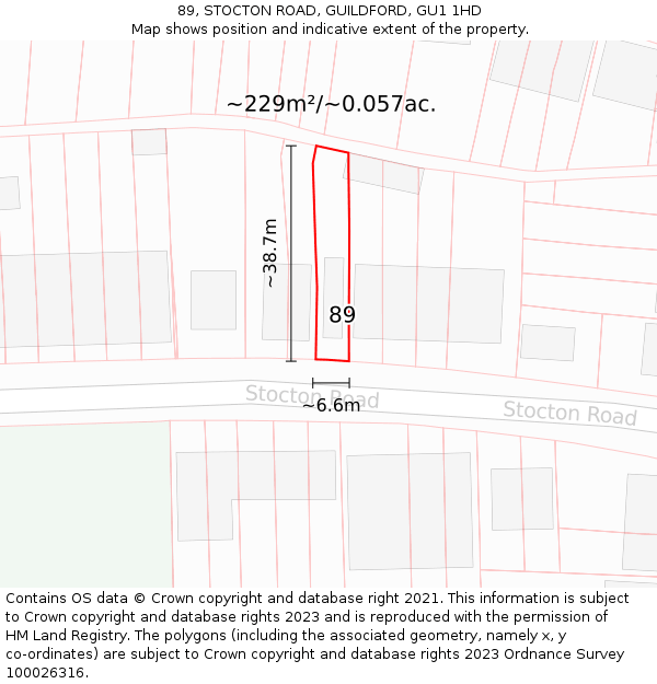 89, STOCTON ROAD, GUILDFORD, GU1 1HD: Plot and title map