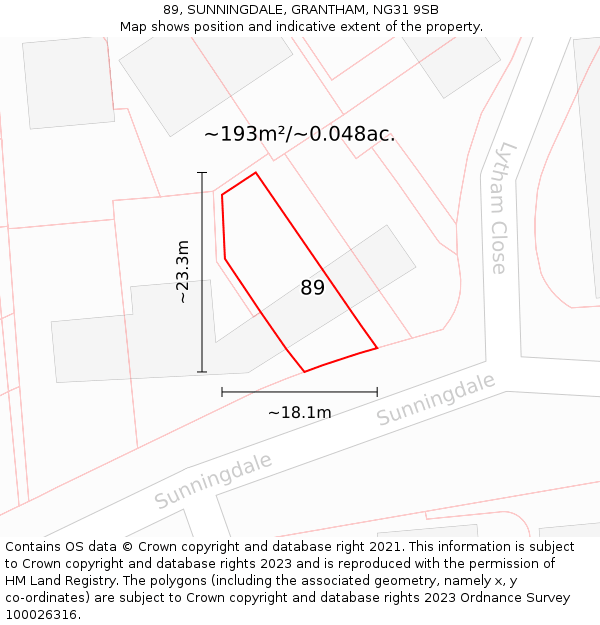 89, SUNNINGDALE, GRANTHAM, NG31 9SB: Plot and title map