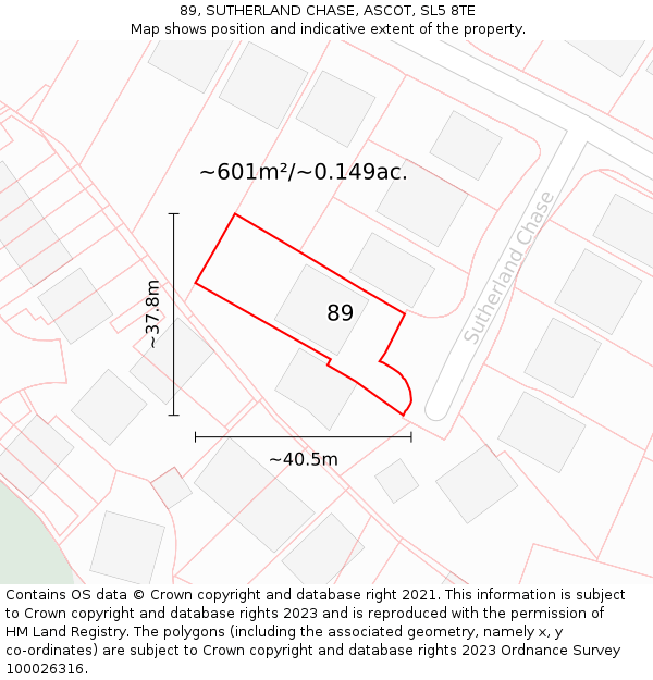 89, SUTHERLAND CHASE, ASCOT, SL5 8TE: Plot and title map