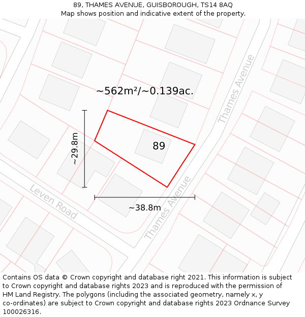 89, THAMES AVENUE, GUISBOROUGH, TS14 8AQ: Plot and title map