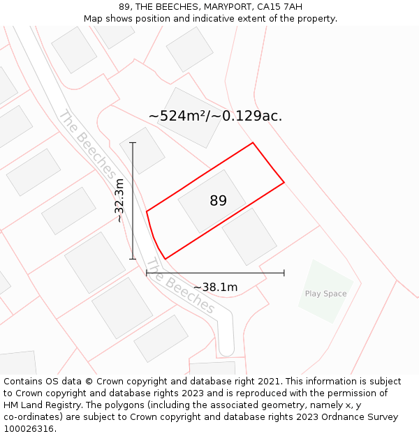 89, THE BEECHES, MARYPORT, CA15 7AH: Plot and title map