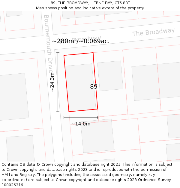 89, THE BROADWAY, HERNE BAY, CT6 8RT: Plot and title map