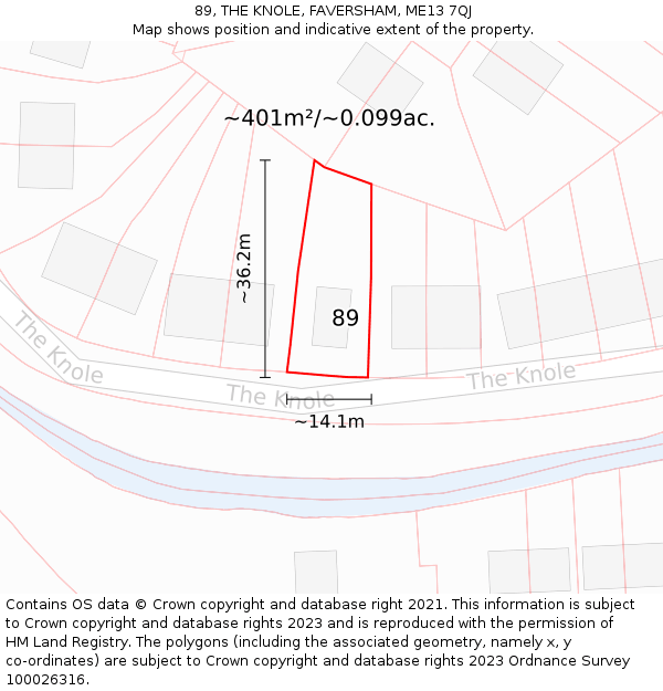 89, THE KNOLE, FAVERSHAM, ME13 7QJ: Plot and title map