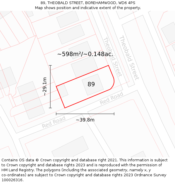 89, THEOBALD STREET, BOREHAMWOOD, WD6 4PS: Plot and title map