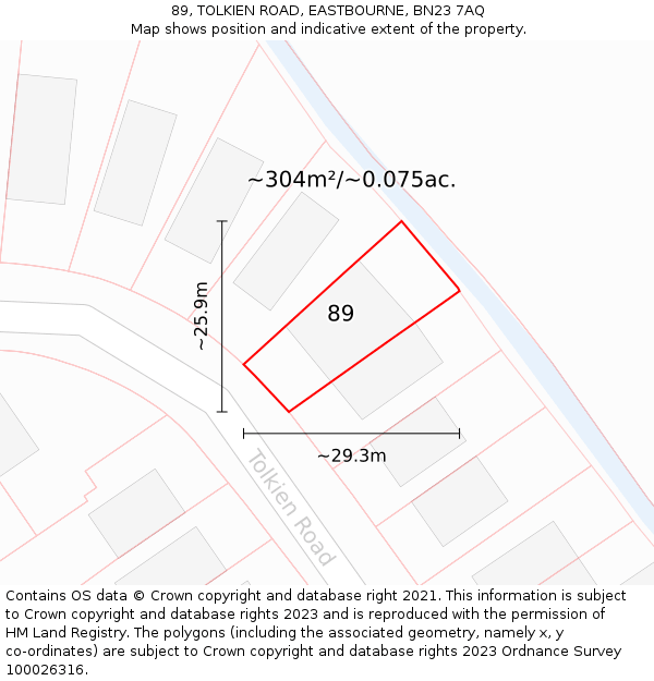 89, TOLKIEN ROAD, EASTBOURNE, BN23 7AQ: Plot and title map