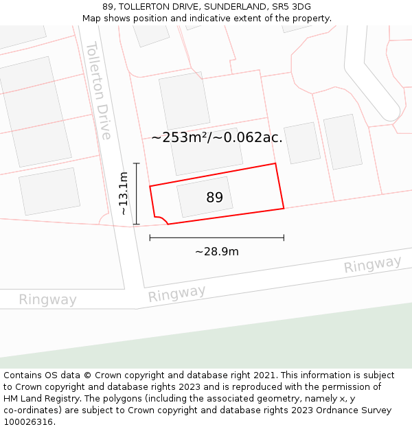 89, TOLLERTON DRIVE, SUNDERLAND, SR5 3DG: Plot and title map