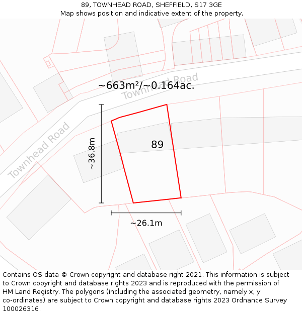 89, TOWNHEAD ROAD, SHEFFIELD, S17 3GE: Plot and title map