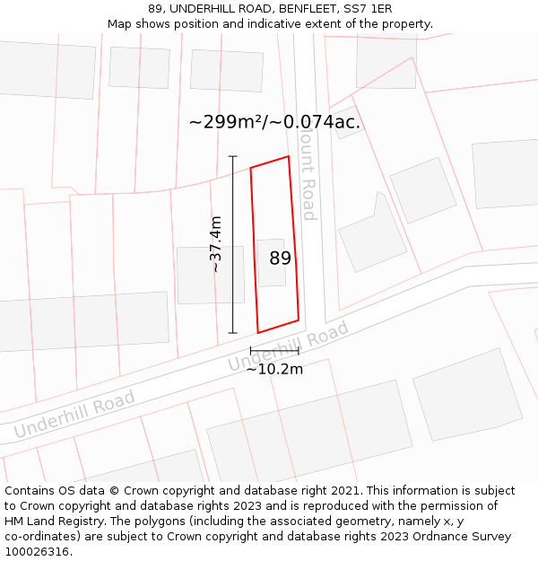 89, UNDERHILL ROAD, BENFLEET, SS7 1ER: Plot and title map