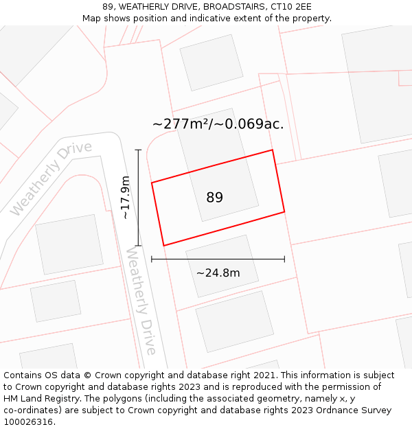 89, WEATHERLY DRIVE, BROADSTAIRS, CT10 2EE: Plot and title map