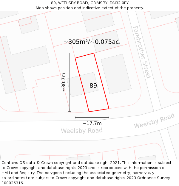 89, WEELSBY ROAD, GRIMSBY, DN32 0PY: Plot and title map