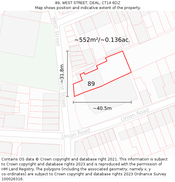 89, WEST STREET, DEAL, CT14 6DZ: Plot and title map