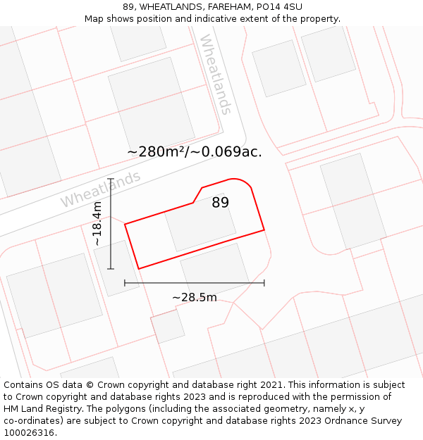 89, WHEATLANDS, FAREHAM, PO14 4SU: Plot and title map