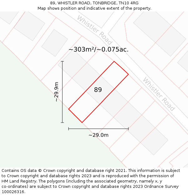 89, WHISTLER ROAD, TONBRIDGE, TN10 4RG: Plot and title map