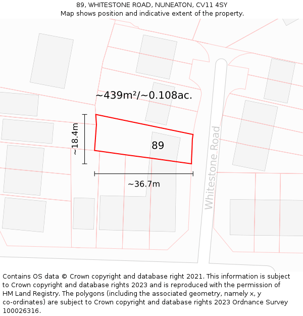 89, WHITESTONE ROAD, NUNEATON, CV11 4SY: Plot and title map