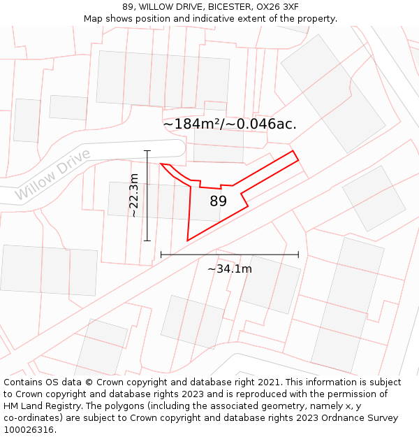 89, WILLOW DRIVE, BICESTER, OX26 3XF: Plot and title map