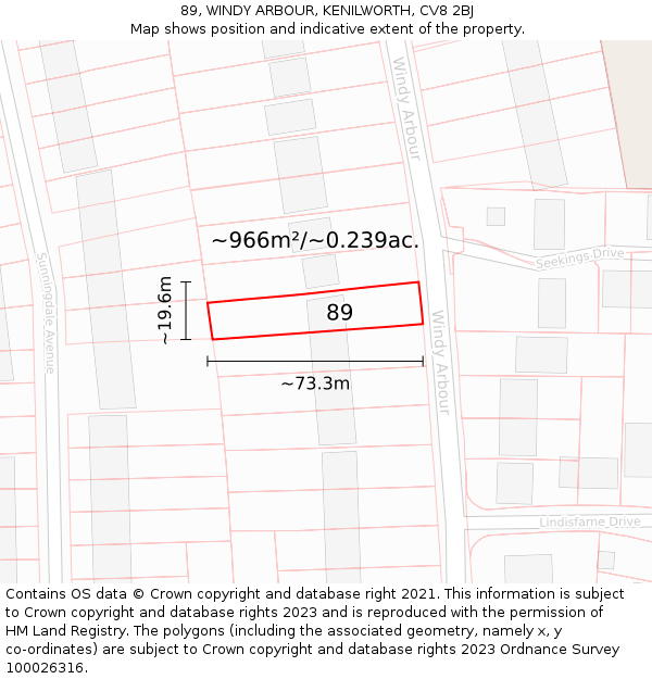 89, WINDY ARBOUR, KENILWORTH, CV8 2BJ: Plot and title map