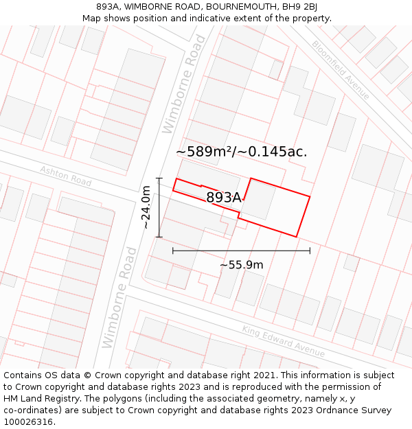 893A, WIMBORNE ROAD, BOURNEMOUTH, BH9 2BJ: Plot and title map