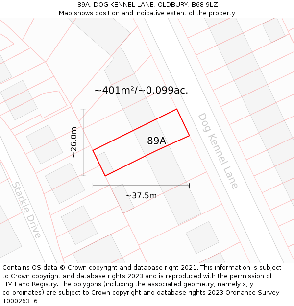 89A, DOG KENNEL LANE, OLDBURY, B68 9LZ: Plot and title map