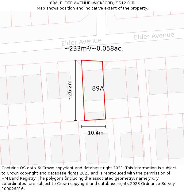 89A, ELDER AVENUE, WICKFORD, SS12 0LR: Plot and title map