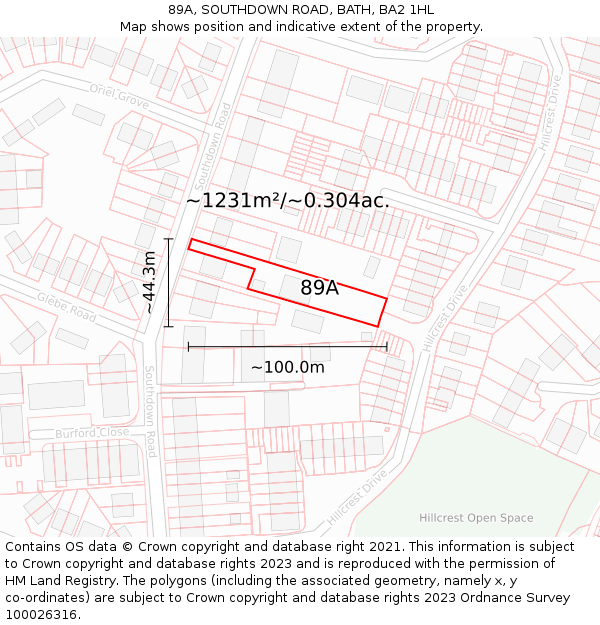 89A, SOUTHDOWN ROAD, BATH, BA2 1HL: Plot and title map