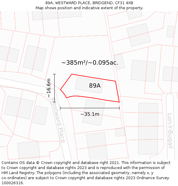 89A, WESTWARD PLACE, BRIDGEND, CF31 4XB: Plot and title map