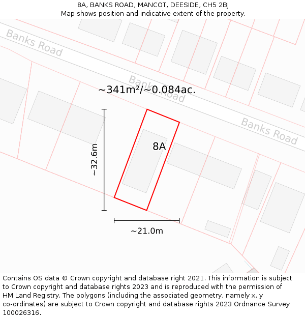 8A, BANKS ROAD, MANCOT, DEESIDE, CH5 2BJ: Plot and title map