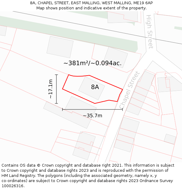 8A, CHAPEL STREET, EAST MALLING, WEST MALLING, ME19 6AP: Plot and title map