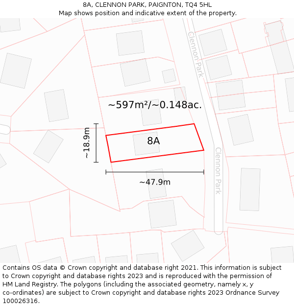 8A, CLENNON PARK, PAIGNTON, TQ4 5HL: Plot and title map