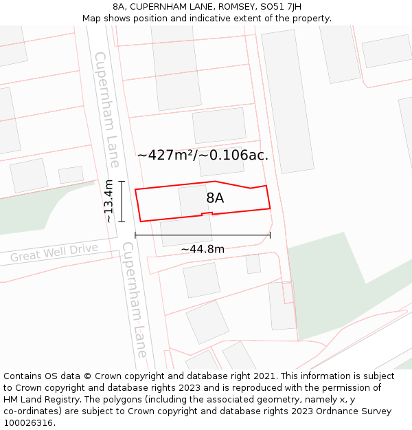 8A, CUPERNHAM LANE, ROMSEY, SO51 7JH: Plot and title map