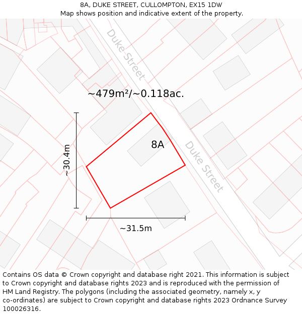 8A, DUKE STREET, CULLOMPTON, EX15 1DW: Plot and title map
