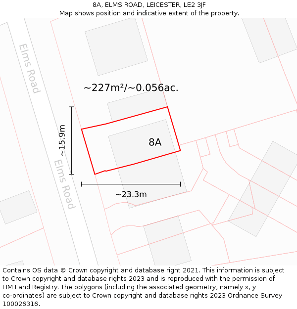 8A, ELMS ROAD, LEICESTER, LE2 3JF: Plot and title map