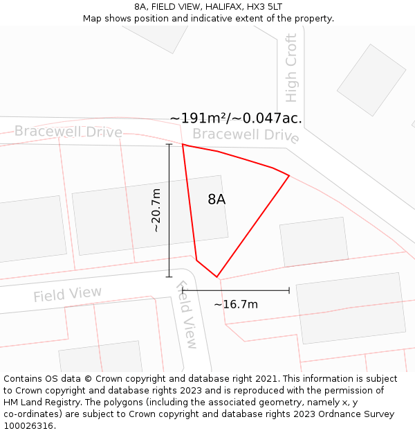 8A, FIELD VIEW, HALIFAX, HX3 5LT: Plot and title map