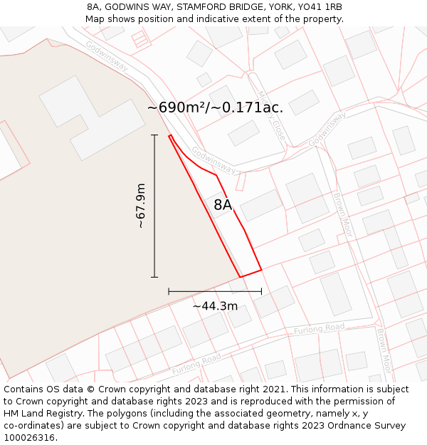 8A, GODWINS WAY, STAMFORD BRIDGE, YORK, YO41 1RB: Plot and title map