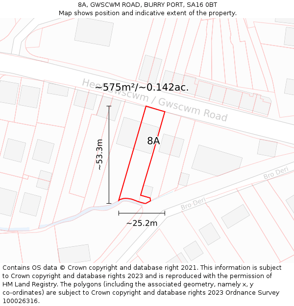 8A, GWSCWM ROAD, BURRY PORT, SA16 0BT: Plot and title map