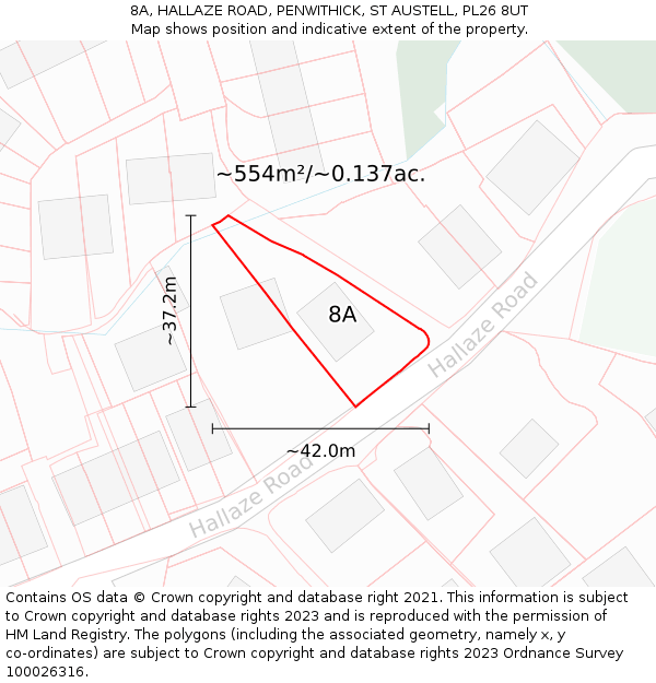 8A, HALLAZE ROAD, PENWITHICK, ST AUSTELL, PL26 8UT: Plot and title map