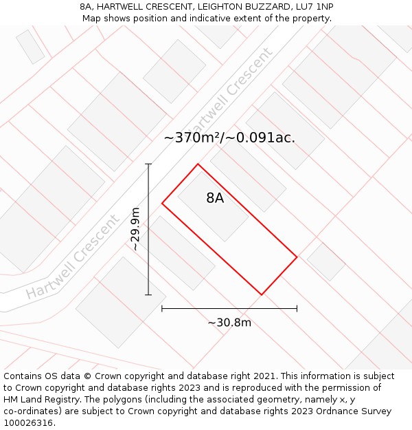 8A, HARTWELL CRESCENT, LEIGHTON BUZZARD, LU7 1NP: Plot and title map