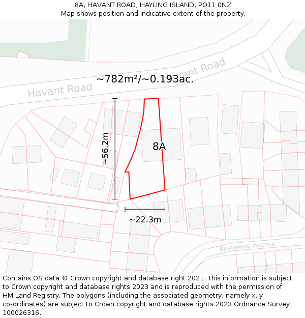 8A, HAVANT ROAD, HAYLING ISLAND, PO11 0NZ: Plot and title map